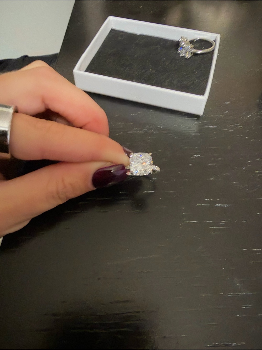 Classic Silver-Tone Cushion-Cut Halo Ring - Clear/White
